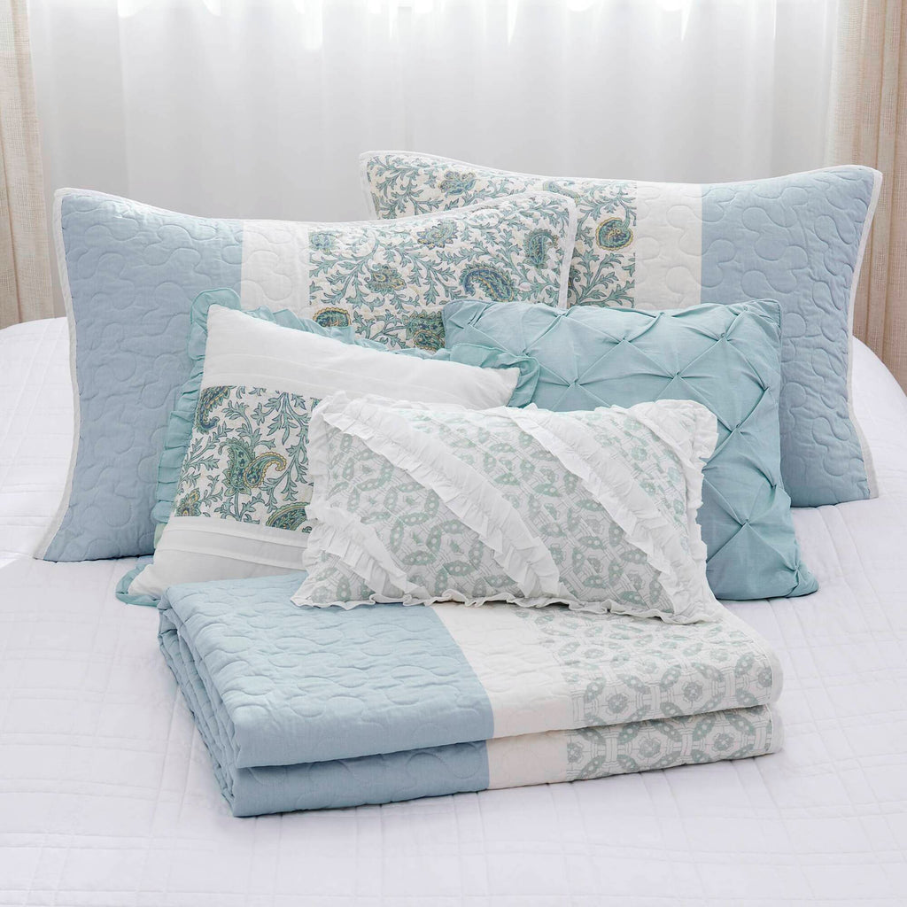 Cozy Throw Blanket, Dawn 6 Piece Cotton Percale Quilt Set, Machine-Washable Care for Sofas, Beds and Relaxing at Home, 2 Sizes and 5 Colors image 77