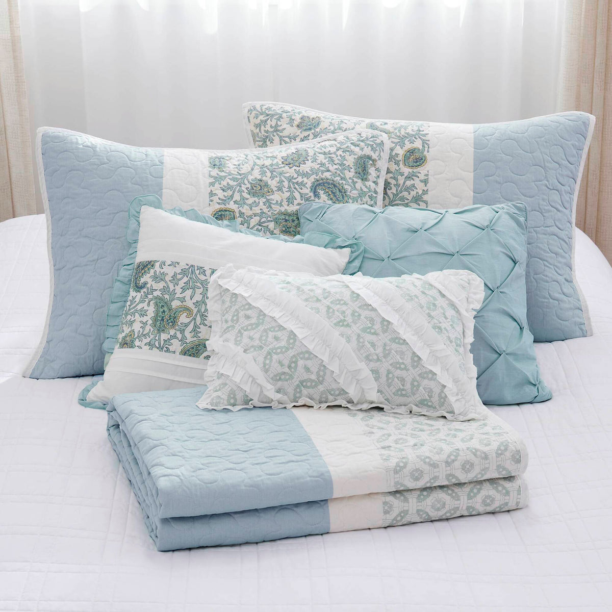 Cozy Throw Blanket, Dawn 6 Piece Cotton Percale Quilt Set, Machine-Washable Care for Sofas, Beds and Relaxing at Home, 2 Sizes and 5 Colors image 77