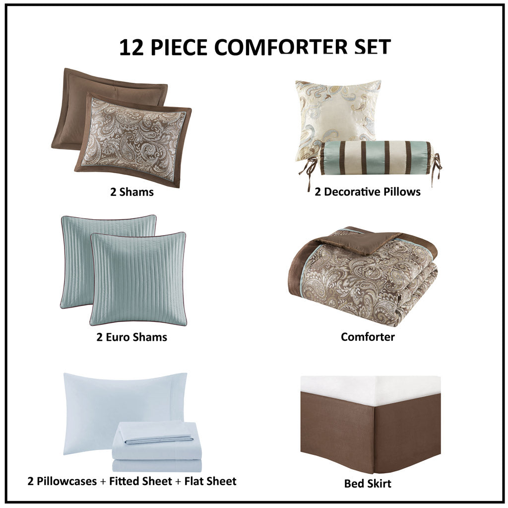 Bed Comforter, Aubrey 12 Piece Set with Cotton in a Bag for Year-Round Bedroom Comfort and Restful Sleep, 4 Sizes and 5 Colors image 78