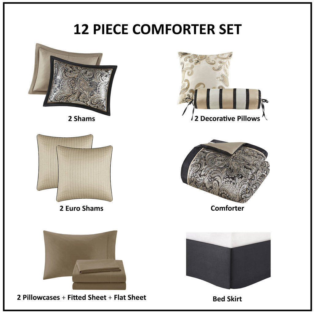 Bed Comforter, Aubrey 12 Piece Set with Cotton in a Bag for Year-Round Bedroom Comfort and Restful Sleep, 4 Sizes and 5 Colors image 79