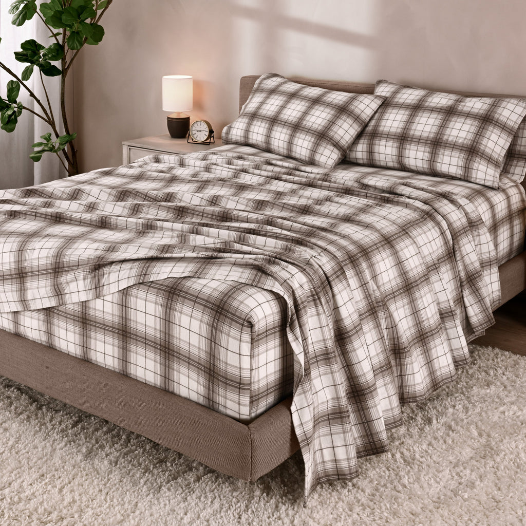 Bed Sheet Set, Cotton Flannel Prints for Master Bedrooms, Guest Beds and Daily Use, 7 Sizes and 30 Colors image 79