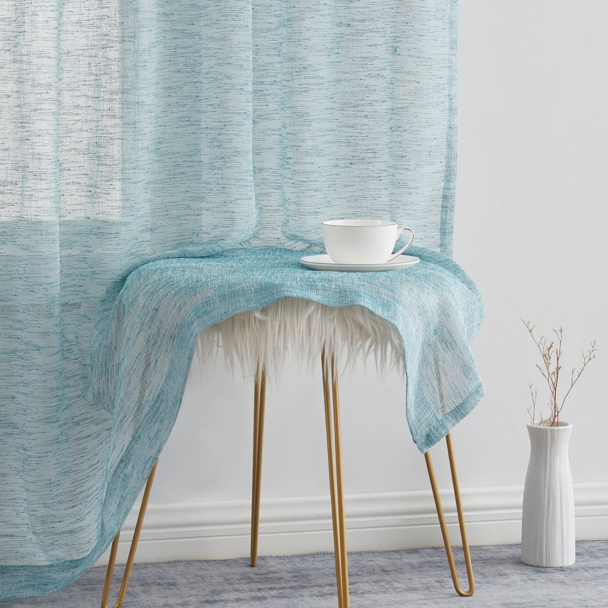 Window Curtain, Penelope Faux Linen Sheer Panels, Lightweight Design for Bedrooms, Living Rooms and Home Privacy, 5 Sizes and 12 Colors image 80