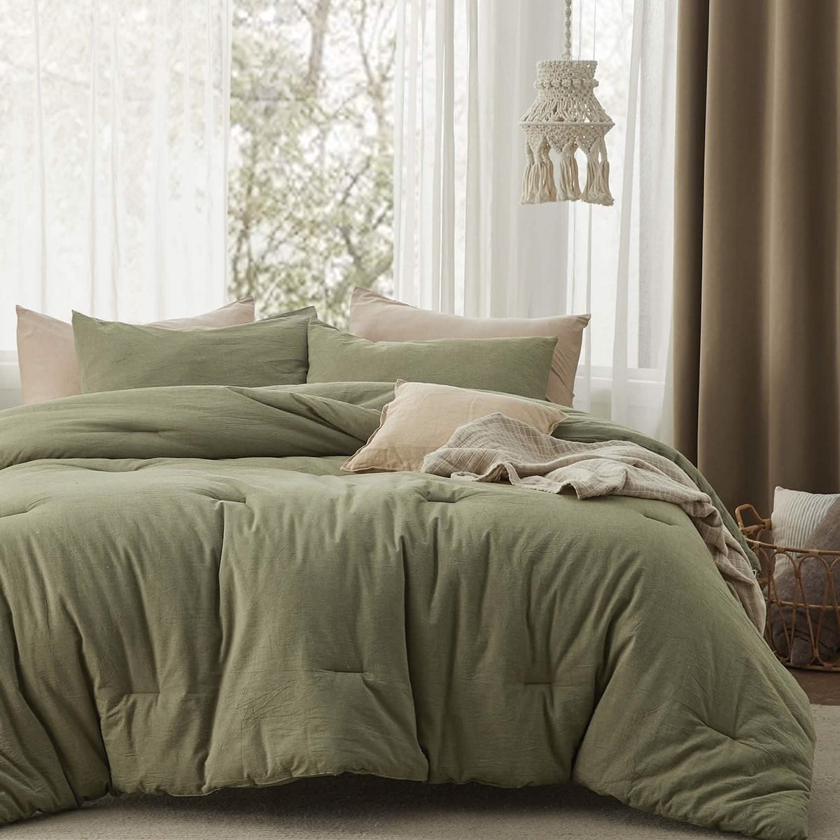 Bed Comforter, Prewashed Cotton Set for Year-Round Bedroom Comfort and Restful Sleep, 5 Sizes and 12 Colors image 80