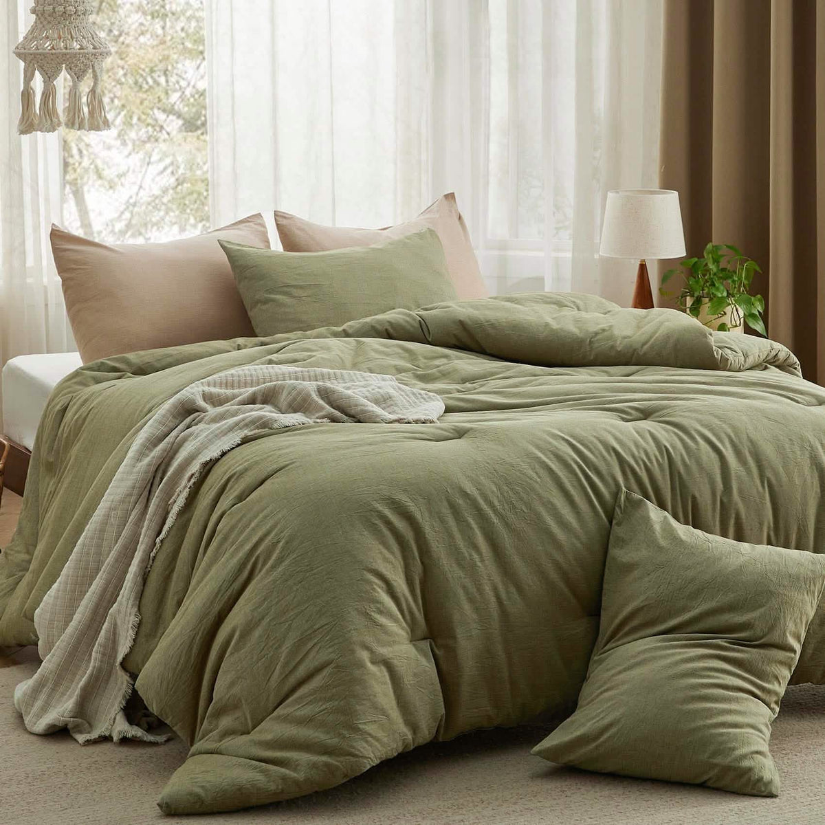 Bed Comforter, Prewashed Cotton Set for Year-Round Bedroom Comfort and Restful Sleep, 5 Sizes and 12 Colors image 81