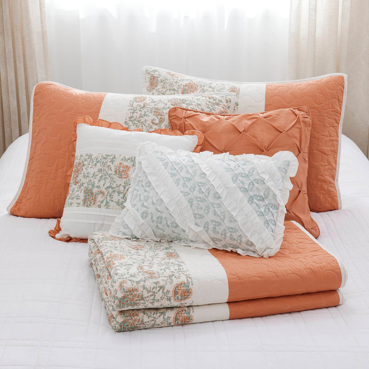 Cozy Throw Blanket, Dawn 6 Piece Cotton Percale Quilt Set, Machine-Washable Care for Sofas, Beds and Relaxing at Home, 2 Sizes and 5 Colors image 82