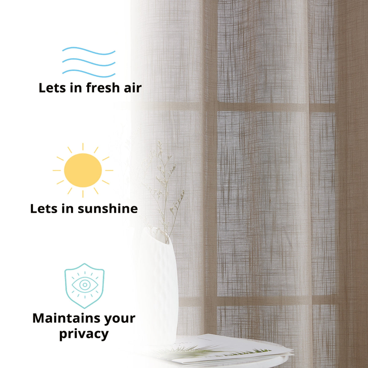Window Curtain, Privacy Faux Linen Textured Semi Sheer Panels for Windows, Room Styling and Everyday Privacy, 7 Sizes and 14 Colors image 82