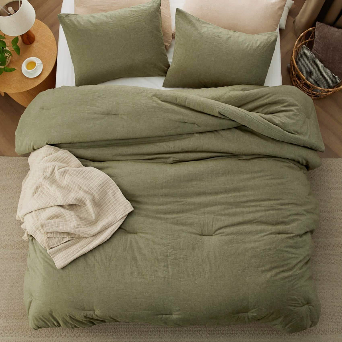 Bed Comforter, Prewashed Cotton Set for Year-Round Bedroom Comfort and Restful Sleep, 5 Sizes and 12 Colors image 83
