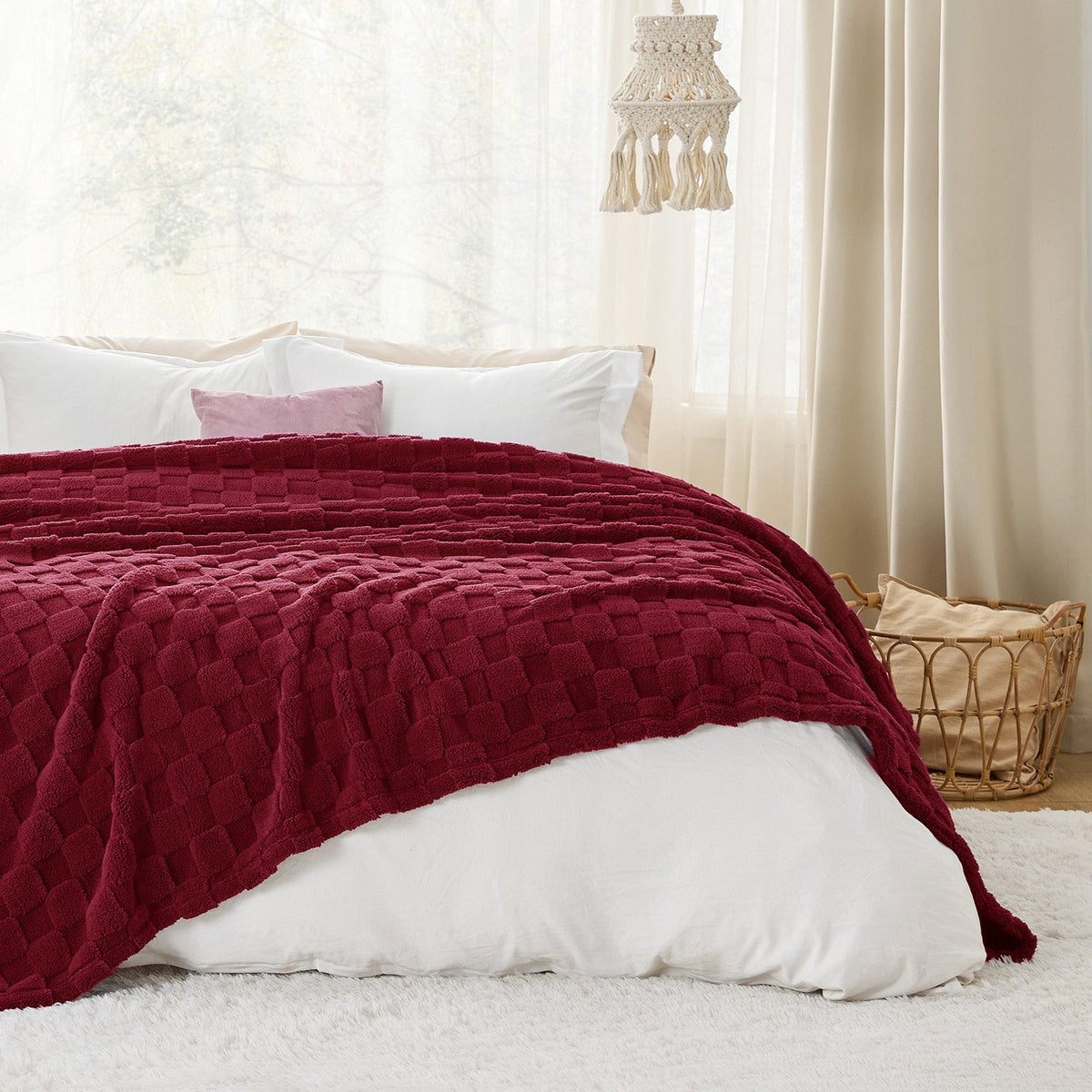 Cozy Throw Blanket, Jacquard Shaggy Sherpa for Living Rooms, Bedrooms and Everyday Lounging, 4 Sizes and 19 Colors image 86