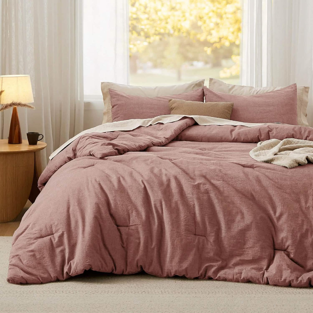 Bed Comforter, Prewashed Cotton Set for Year-Round Bedroom Comfort and Restful Sleep, 5 Sizes and 12 Colors image 86