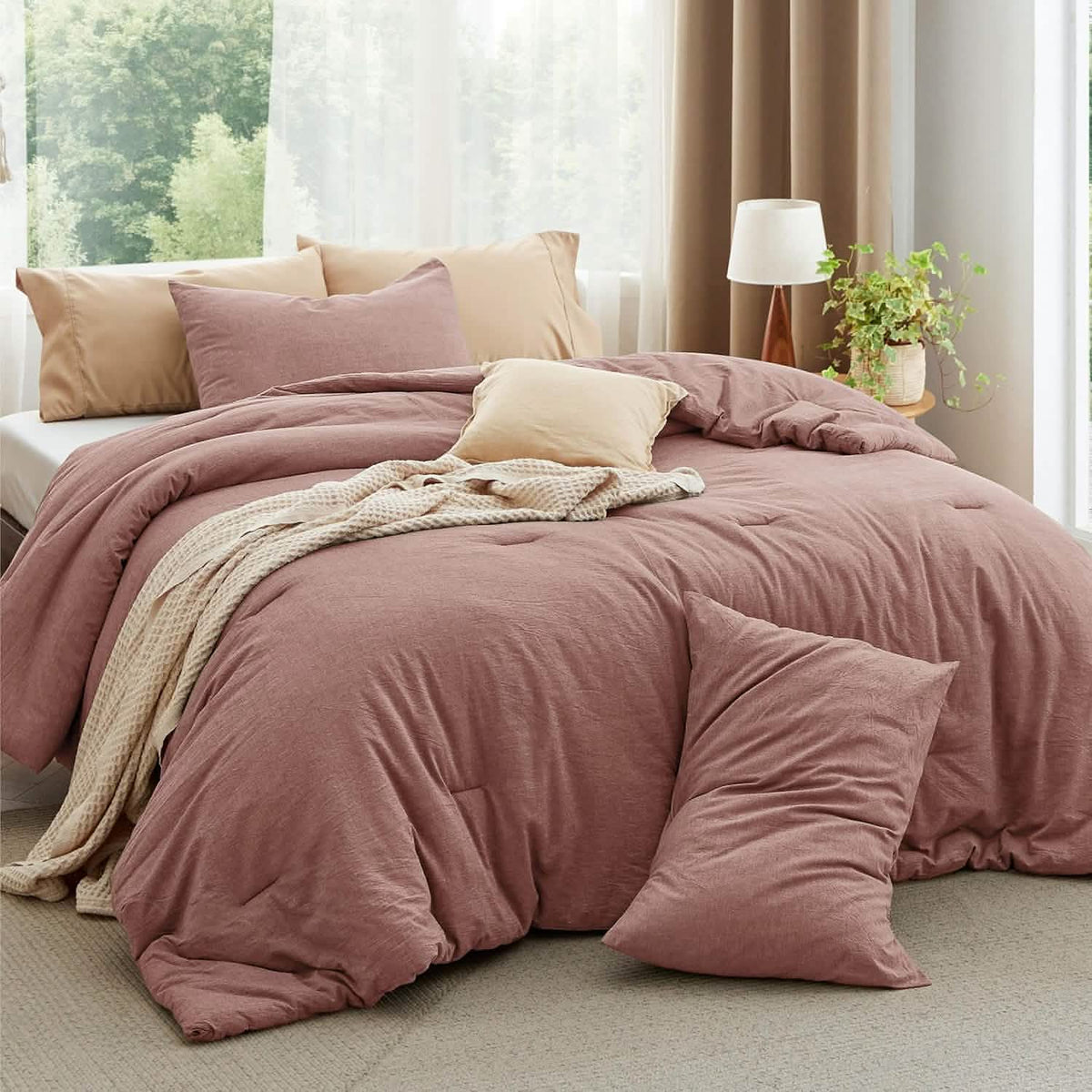Bed Comforter, Prewashed Cotton Set for Year-Round Bedroom Comfort and Restful Sleep, 5 Sizes and 12 Colors image 87