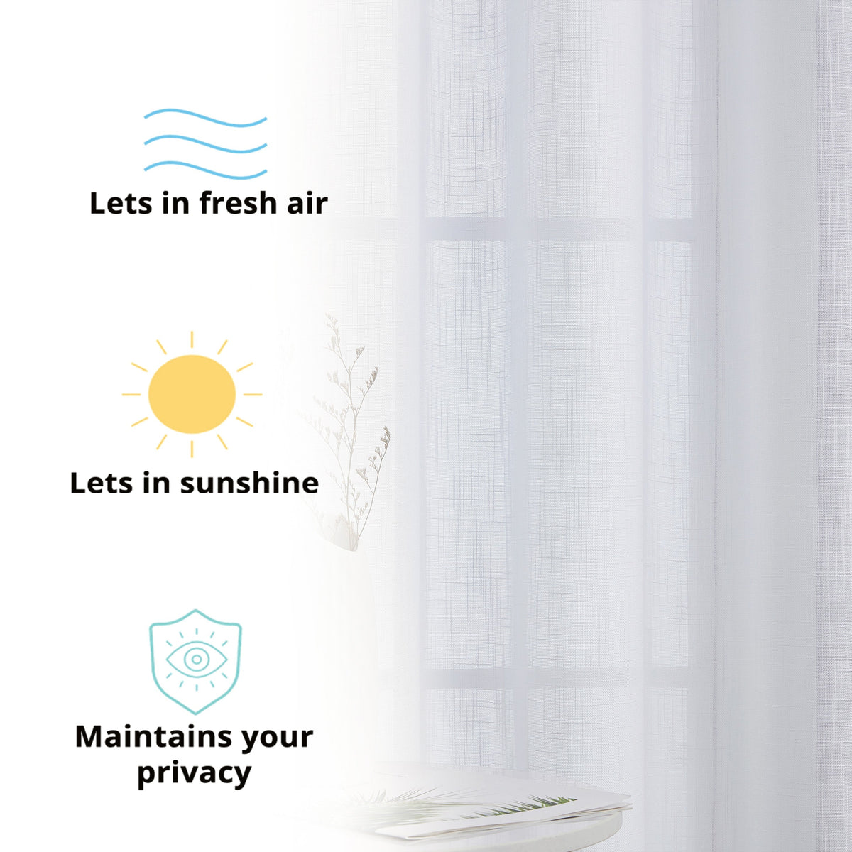 Window Curtain, Privacy Faux Linen Textured Semi Sheer Panels for Windows, Room Styling and Everyday Privacy, 7 Sizes and 14 Colors image 90