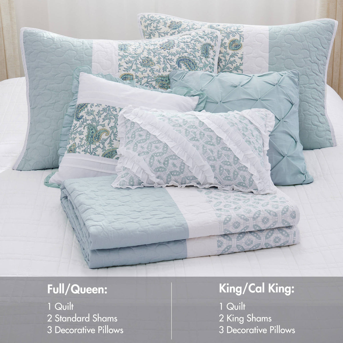 Cozy Throw Blanket, Dawn 6 Piece Cotton Percale Quilt Set, Machine-Washable Care for Sofas, Beds and Relaxing at Home, 2 Sizes and 5 Colors image 90