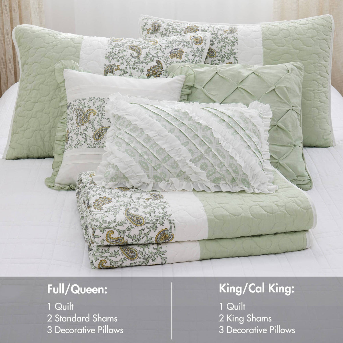 Cozy Throw Blanket, Dawn 6 Piece Cotton Percale Quilt Set, Machine-Washable Care for Sofas, Beds and Relaxing at Home, 2 Sizes and 5 Colors image 93