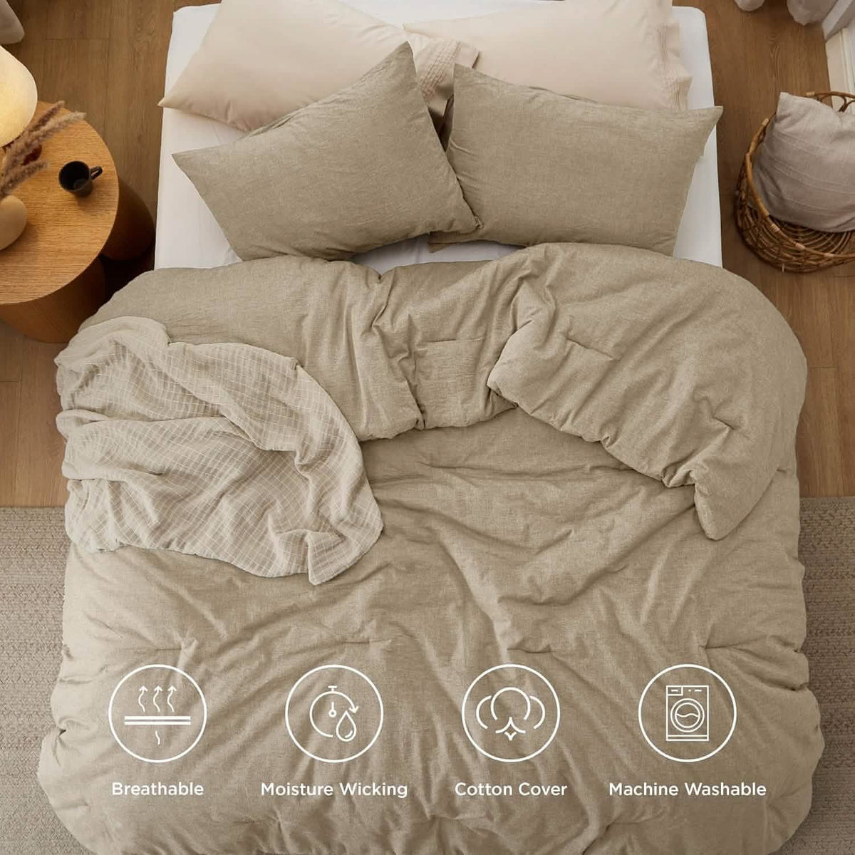 Bed Comforter, Prewashed Cotton Set for Year-Round Bedroom Comfort and Restful Sleep, 5 Sizes and 12 Colors image 95