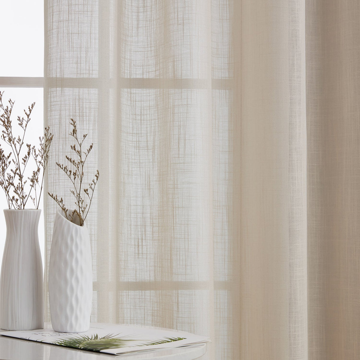 Window Curtain, Privacy Faux Linen Textured Semi Sheer Panels for Windows, Room Styling and Everyday Privacy, 7 Sizes and 14 Colors image 98