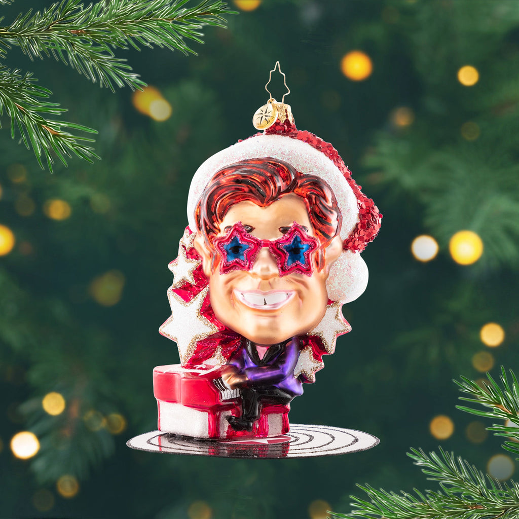 Holiday Figure Ornament, Singer Design with a Santa Hat and Signature Sunglasses for Christmas Displays and Seasonal Decorating image 1