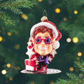 Holiday Figure Ornament, Singer Design with a Santa Hat and Signature Sunglasses for Christmas Displays and Seasonal Decorating image 1