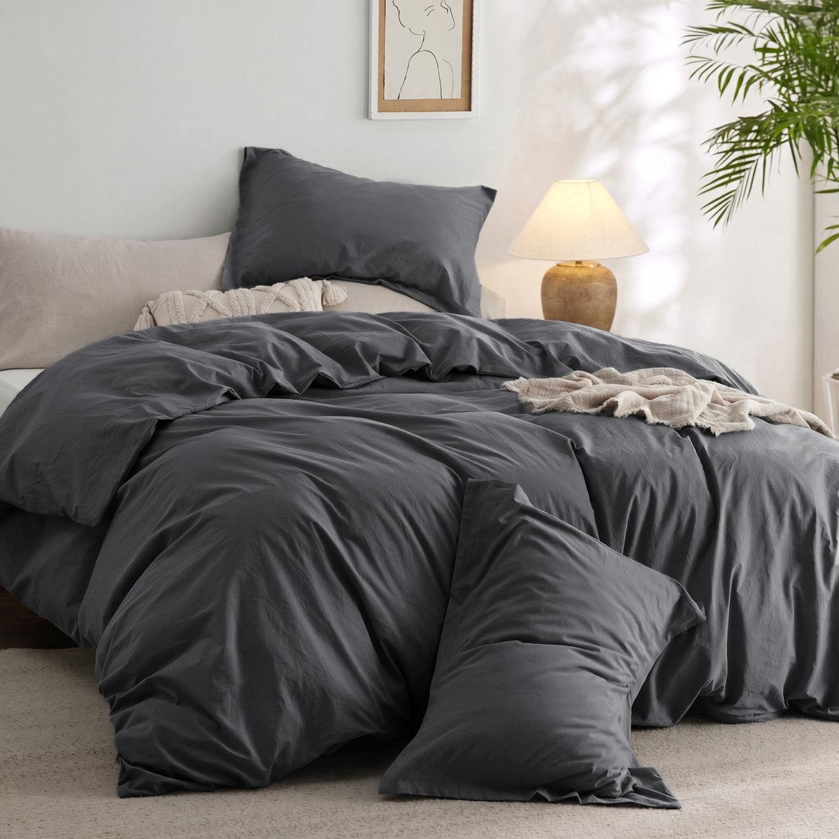 Bed Comforter, Prewashed Cotton Set for Year-Round Bedroom Comfort and Restful Sleep, 5 Sizes and 12 Colors image 105