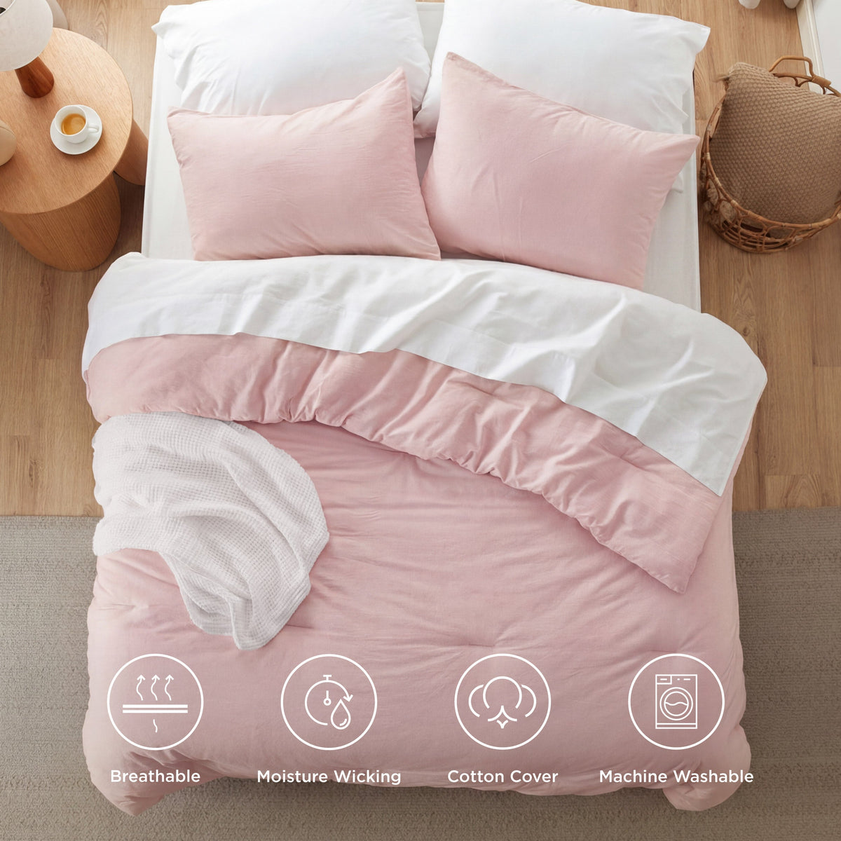 Bed Comforter, Prewashed Cotton Set for Year-Round Bedroom Comfort and Restful Sleep, 5 Sizes and 12 Colors image 113