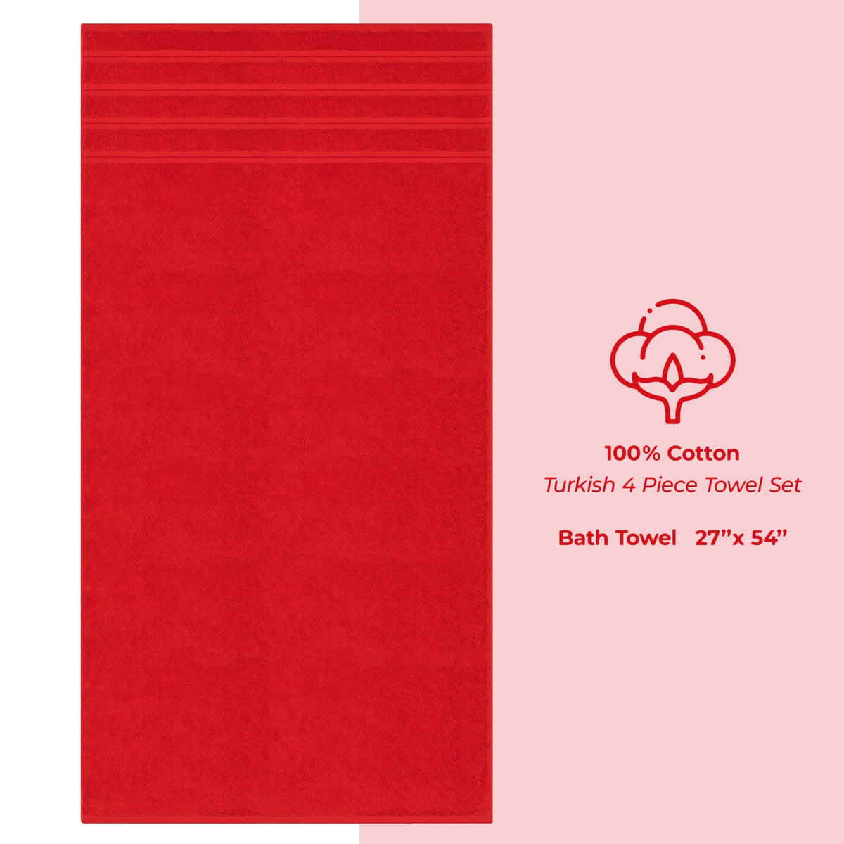 Bath Towel Set, 100% Cotton Turkish Towels for Bathroom, 4 for Home Bathrooms and Everyday Care, 21 Color Options image 166