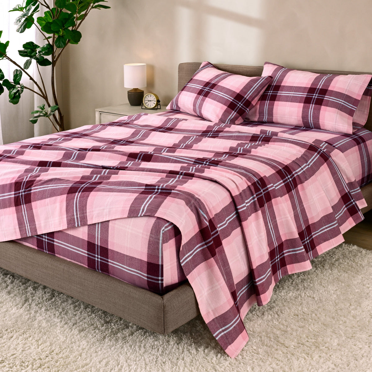 Bed Sheet Set, Cotton Flannel Prints for Master Bedrooms, Guest Beds and Daily Use, 7 Sizes and 30 Colors image 195