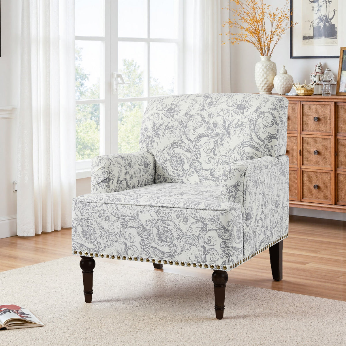 Upholstered Armchair, Pure Linen Upholstery, High-Density Foam for Bedroom Seating, Living Rooms and Home Study Spaces, 13 Color Options image 88