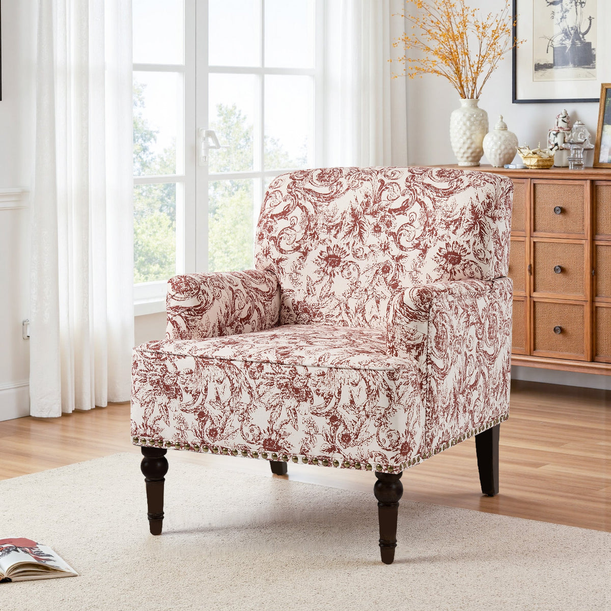 Upholstered Armchair, Pure Linen Upholstery, High-Density Foam for Bedroom Seating, Living Rooms and Home Study Spaces, 13 Color Options image 97