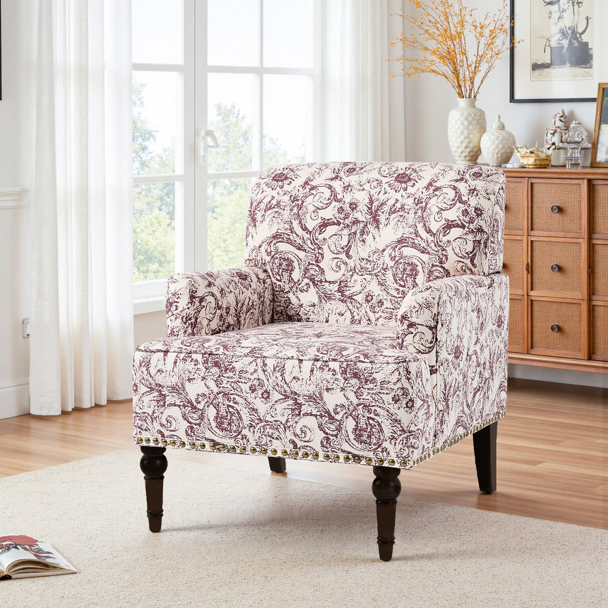 Upholstered Armchair, Pure Linen Upholstery, High-Density Foam for Bedroom Seating, Living Rooms and Home Study Spaces, 13 Color Options image 106