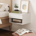 Nightstand, Mid Century Floating Drawer White for Bedside Storage, Bedroom Organization and Guest Rooms image 1