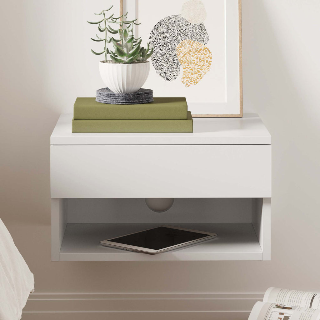Nightstand, Mid Century Floating Drawer White for Bedside Storage, Bedroom Organization and Guest Rooms image 8