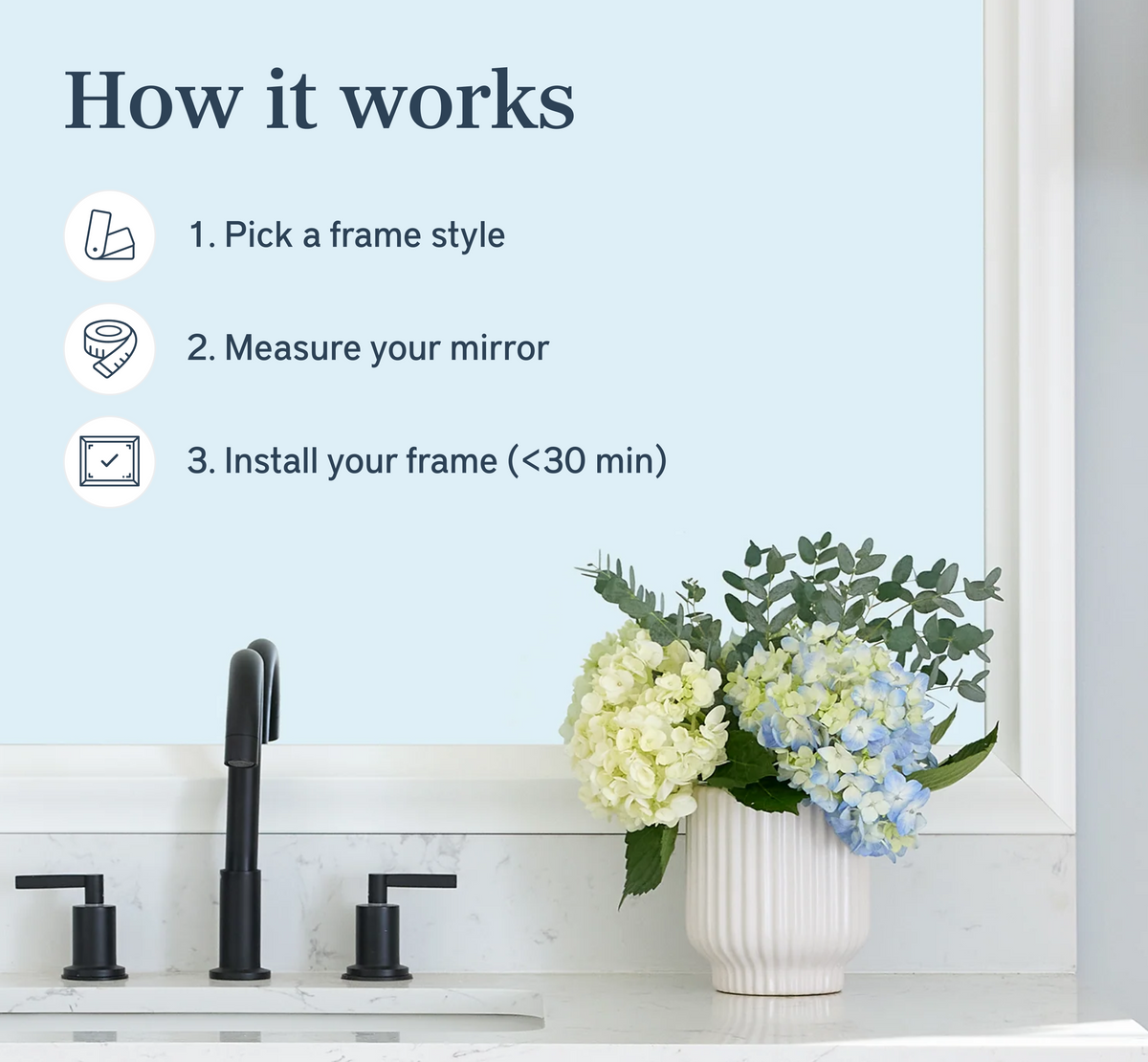Mirror Frame Kit, Chelsea Classic White, MDF Construction for Bathroom Vanity Mirrors and Home Mirror Framing, 12 Size Options image 2
