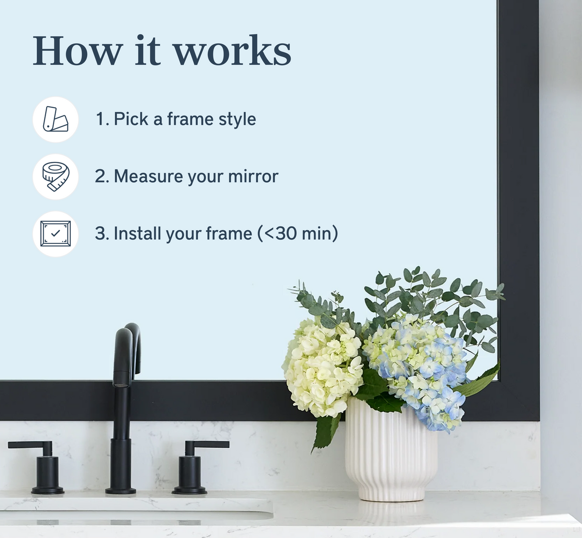 Mirror Frame Kit, Highline Midnight Black Slim, MDF Construction for Bathroom Vanity Mirrors and Home Mirror Framing, 12 Size Options image 5