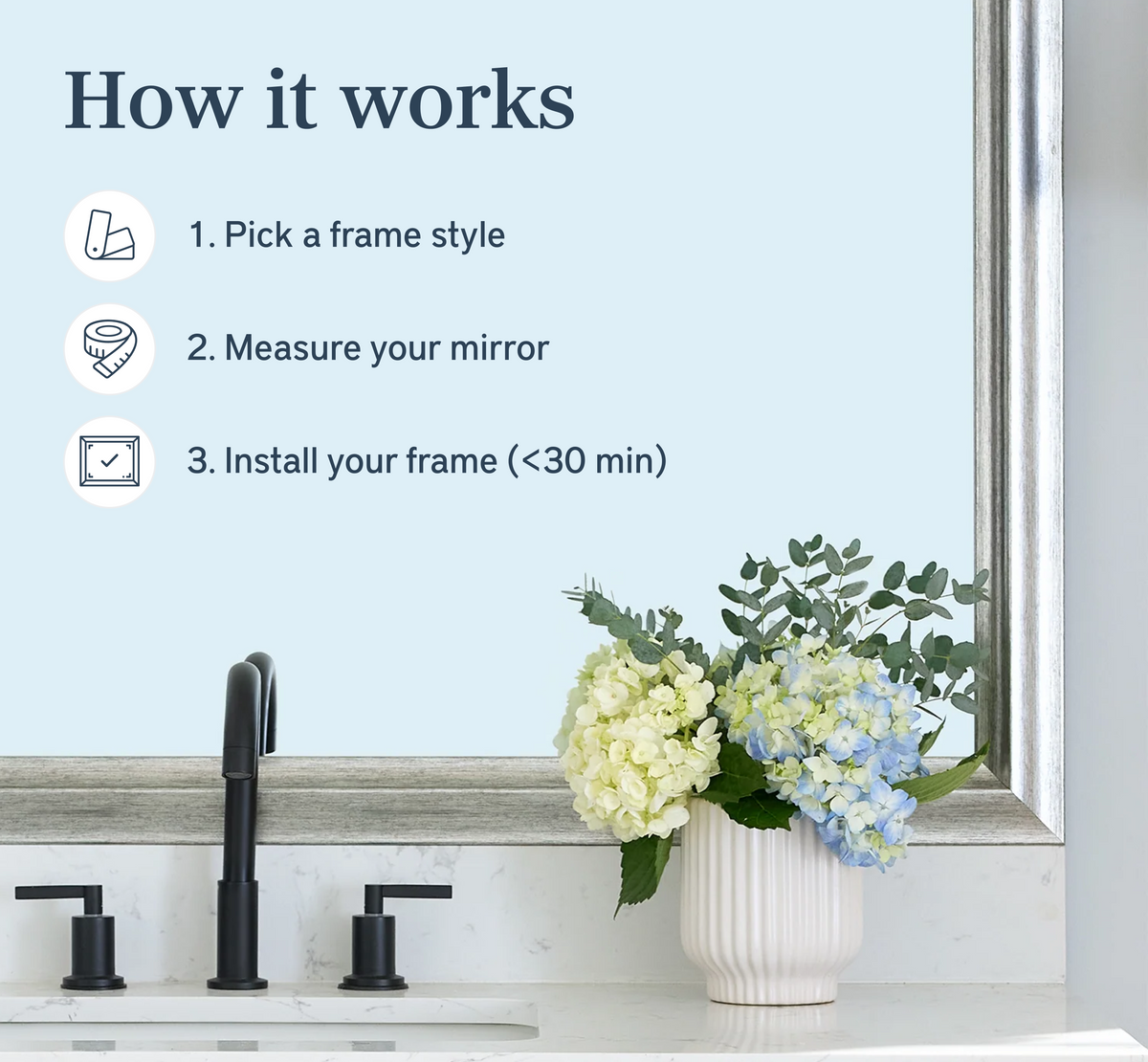 Mirror Frame Kit, Chelsea Silver Streak, MDF Construction for Existing Wall-Mounted Mirrors and Bathroom Refreshes, 12 Size Options image 2