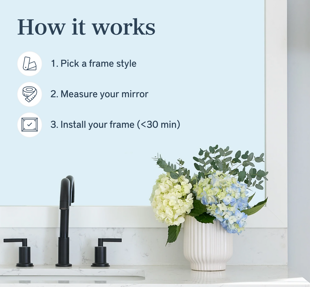 Mirror Frame Kit, Highline Bright White Slim, MDF Construction for Existing Wall-Mounted Mirrors and Bathroom Refreshes, 12 Size Options image 5