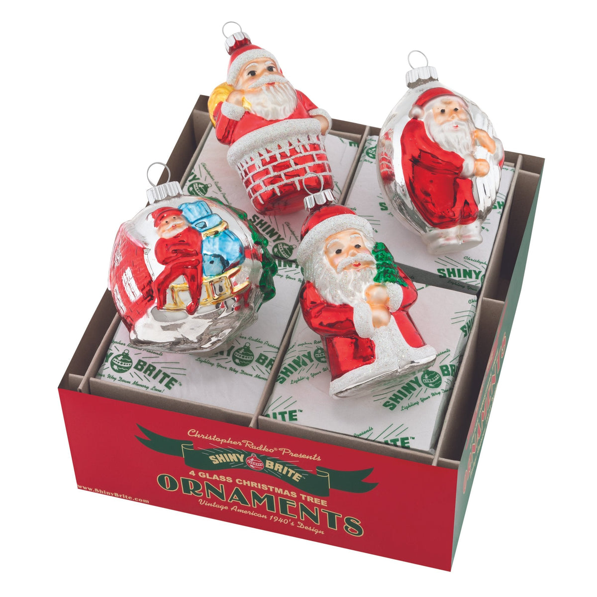 Santa Figure Ornament Set, 4 Count with a Listed 3.25-Inch Size for Christmas Ornament Displays and Seasonal Holiday Decorating image 1