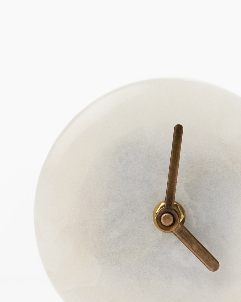 Table Clock, Round Solid Alabaster with Brass-Finish Stainless Steel Hands for Decorative Tabletop Time Display image 3