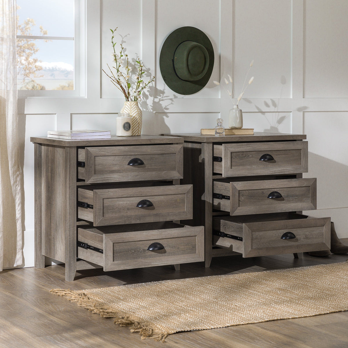 Nightstand, Odette Transitional Farmhouse for Bedside Storage, Bedroom Organization and Guest Rooms, 2 Sizes and 2 Colors image 9