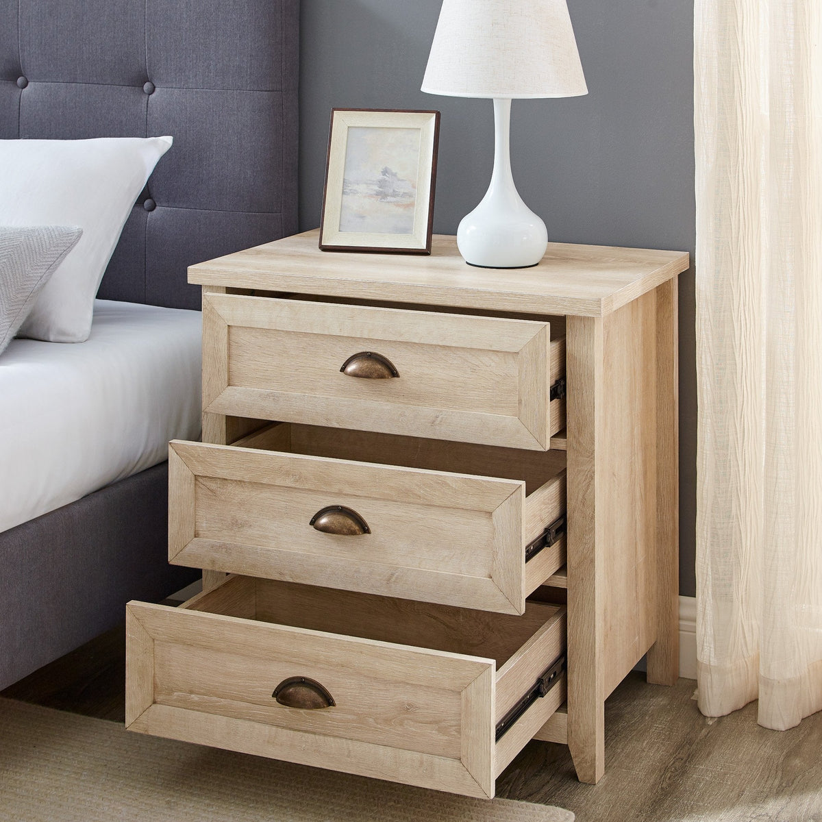 Nightstand, Odette Transitional Farmhouse for Bedside Storage, Bedroom Organization and Guest Rooms, 2 Sizes and 2 Colors image 3