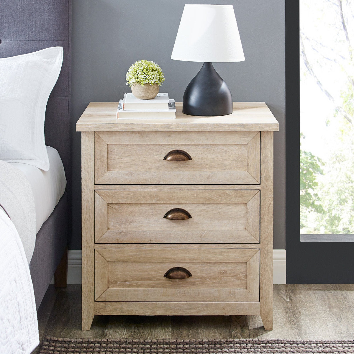Nightstand, Odette Transitional Farmhouse for Bedside Storage, Bedroom Organization and Guest Rooms, 2 Sizes and 2 Colors image 7