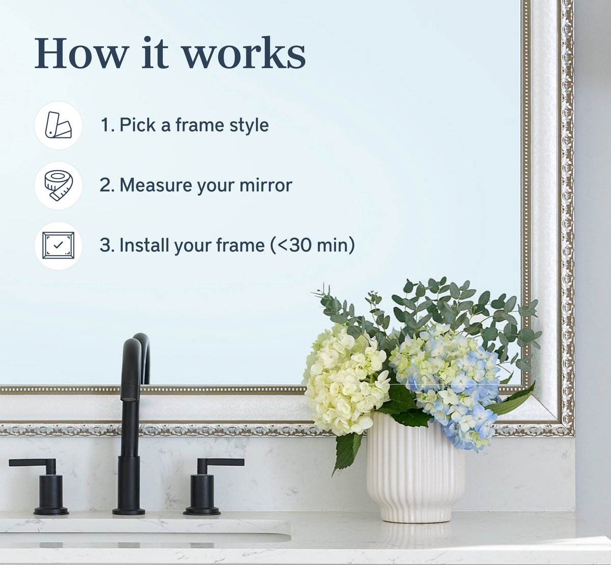 Mirror Frame Kit, Bellemeade Vintage Silver for Bathroom Vanity Mirrors and Home Mirror Framing, 12 Size Options image 2