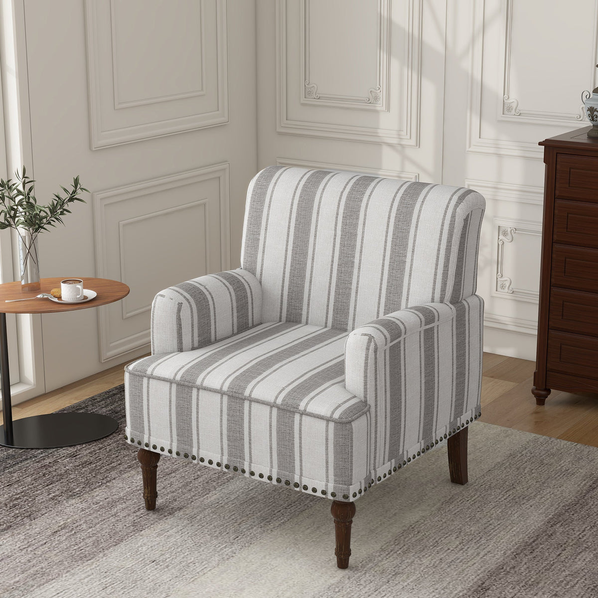Upholstered Armchair, Pure Linen Upholstery, High-Density Foam for Bedroom Seating, Living Rooms and Home Study Spaces, 13 Color Options image 4