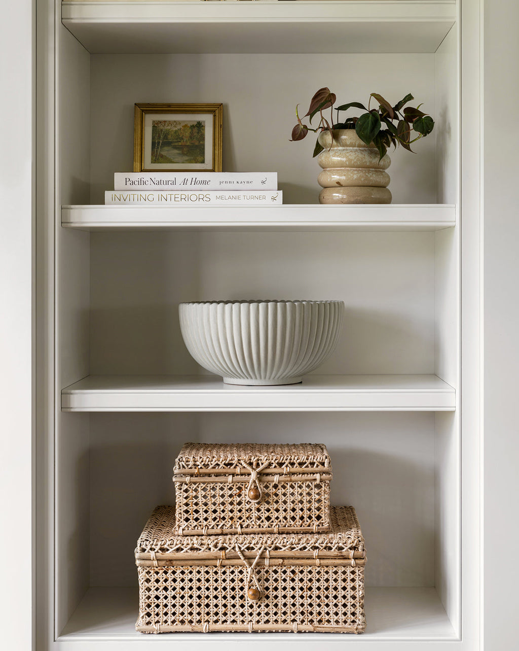 Decorative Bowl, Reeded Details with a Scalloped Rim and Green-Tinted Beige Finish for Tabletop Home Decor image 2