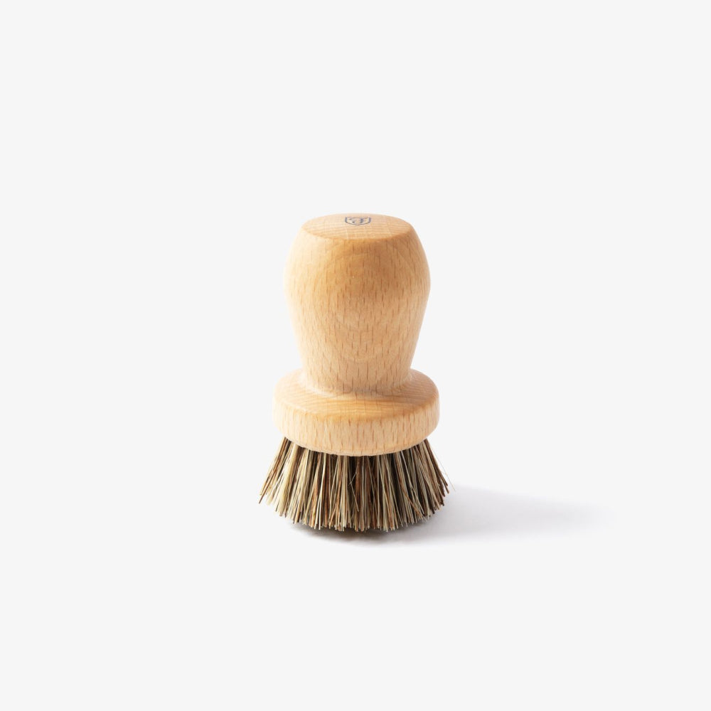 Kitchen Scrub Brush, 4-Inch Design with an Oiled Beech Wood Handle and Natural Union Fiber Bristles for Cast Iron Cookware Cleaning image 1