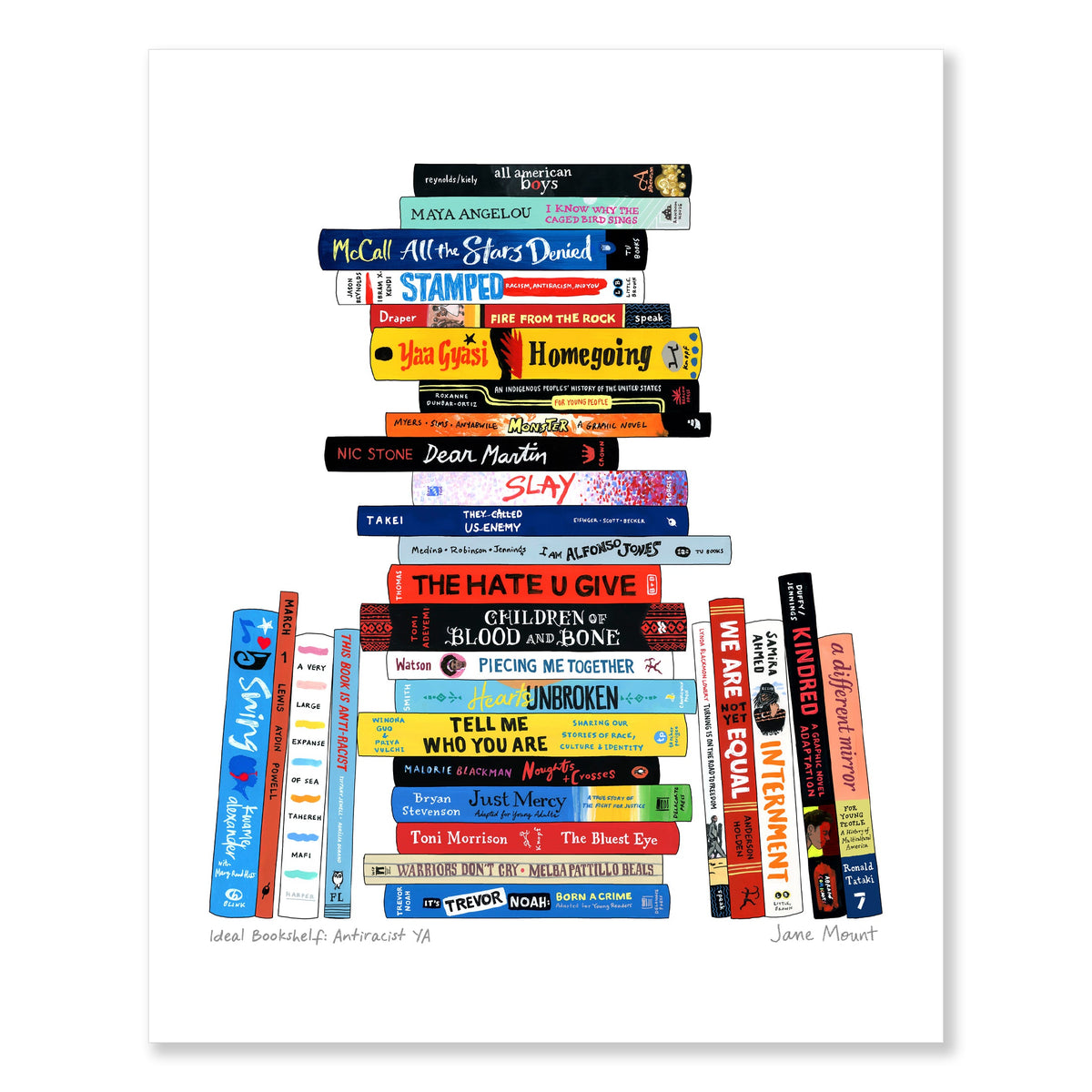 Wall Art Print, Bookshelf Illustration 1165, Archival Pigment Ink on Fine Art Paper for Decorative Book-Themed Displays image 1