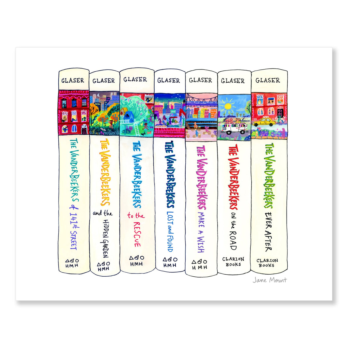 Wall Art Print, Bookshelf Illustration 1249, Archival Pigment Ink on Fine Art Paper for Decorative Book-Themed Displays image 1