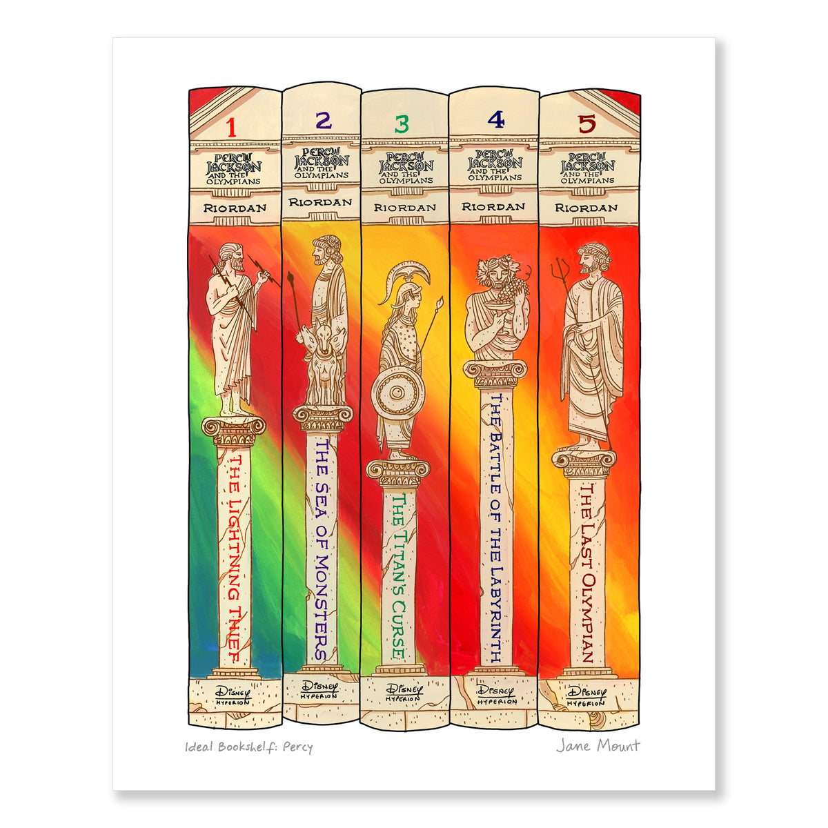 Wall Art Print, Bookshelf Illustration 1304, Archival Pigment Ink on Fine Art Paper for Decorative Book-Themed Displays image 1