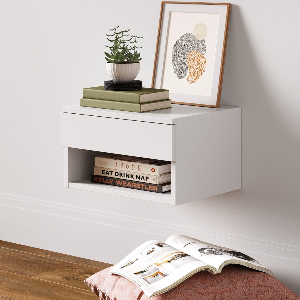 Nightstand, Mid Century Floating Drawer White for Bedside Storage, Bedroom Organization and Guest Rooms image 3