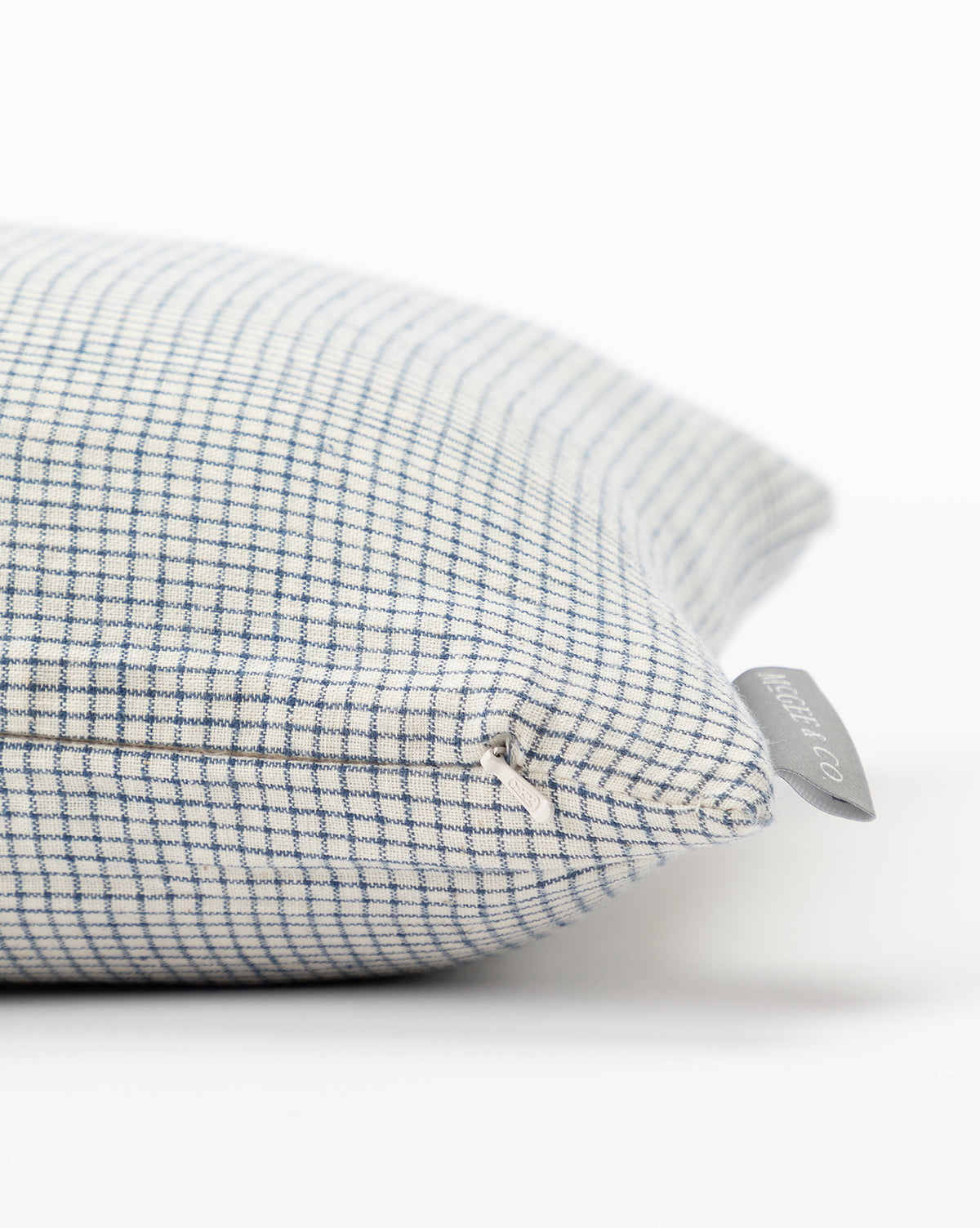 Decorative Pillow Cover, Blue and Cream with a Small Grid Pattern for Sofa and Bed Accents, Layered Textile Decor image 3