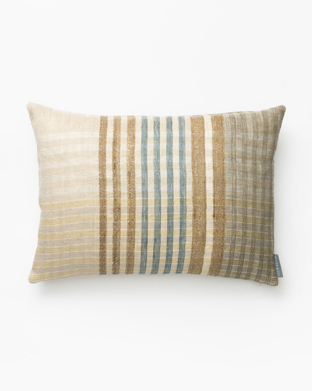 Decorative Pillow Cover, Handwoven Natural Materials with Cream, Brown and Blue Stripes for Layered Home Textile Decor image 1