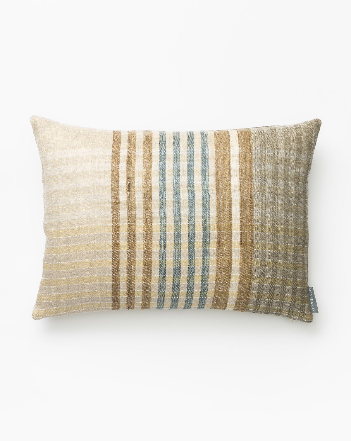 Decorative Pillow Cover, Handwoven Natural Materials with Cream, Brown and Blue Stripes for Layered Home Textile Decor image 1